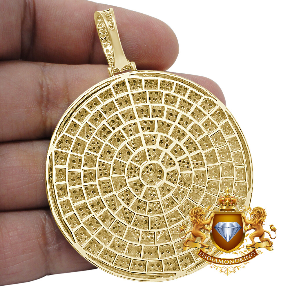 Pre-owned Us Diamond King Big 2.85 '' Real Sterling Silver Egyptian Queen Pharaoh Pendant Charm Medallion In Yellow/clear