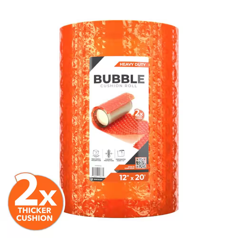 Heavy Duty Bubble Cushion Wrap 12x20 Orange 2 Pack Protective Packing Material