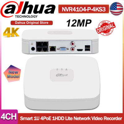 NEW Dahua 4K 12MP 4CH 4PoE NVR Smart 4 Channel Video Recorder NVR4104-P-4KS3 SMD