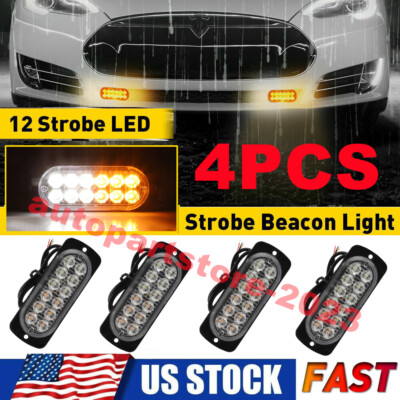 4pcs 12-LED Surface Mount Flashing Strobe Lights Bar for Truck Car Warning Light