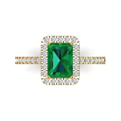 Pre-owned Pucci 1.8 Emerald Simulated Emerald Modern Statement Designer Ring 14k Yellow Gold