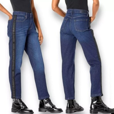 NWT New $100 Karl Lagerfeld Paris Contrast Logo Taping Jeans Size 10