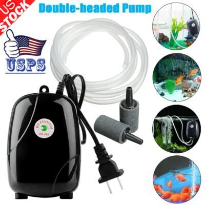 Aquarium Air Oxygen Pump 2 Outlets Bubble Tube for Fish Tank Hydroponic Pond USA