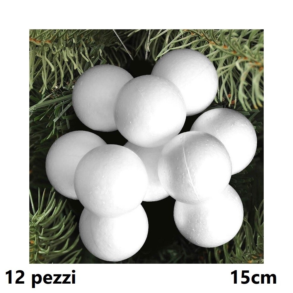 Set 12 Pezzi Pallina Sfera In Polistirolo Per Decorare Decoupage Natale 15cm bal