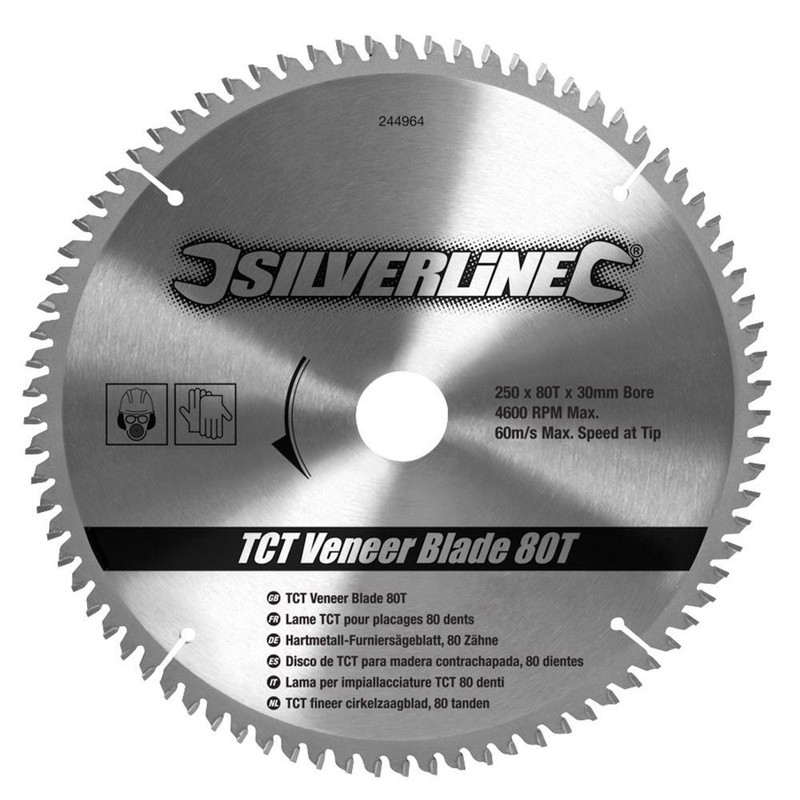 Silverline Lame Tct Pour Placages, 80 Dents 250 X 30 Mm, Bagues De 16, 20 Et ...
