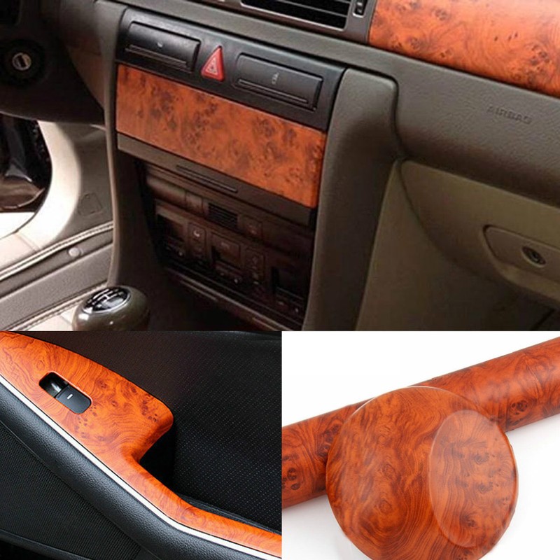 Brown Wood Grain Textured Vinyl Wrap Sticker Car Interior