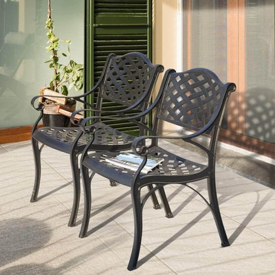 Nuu Garden Bistro Chair 32.25''H Rust Resistant, Cast Aluminum, Black (2-Piece)