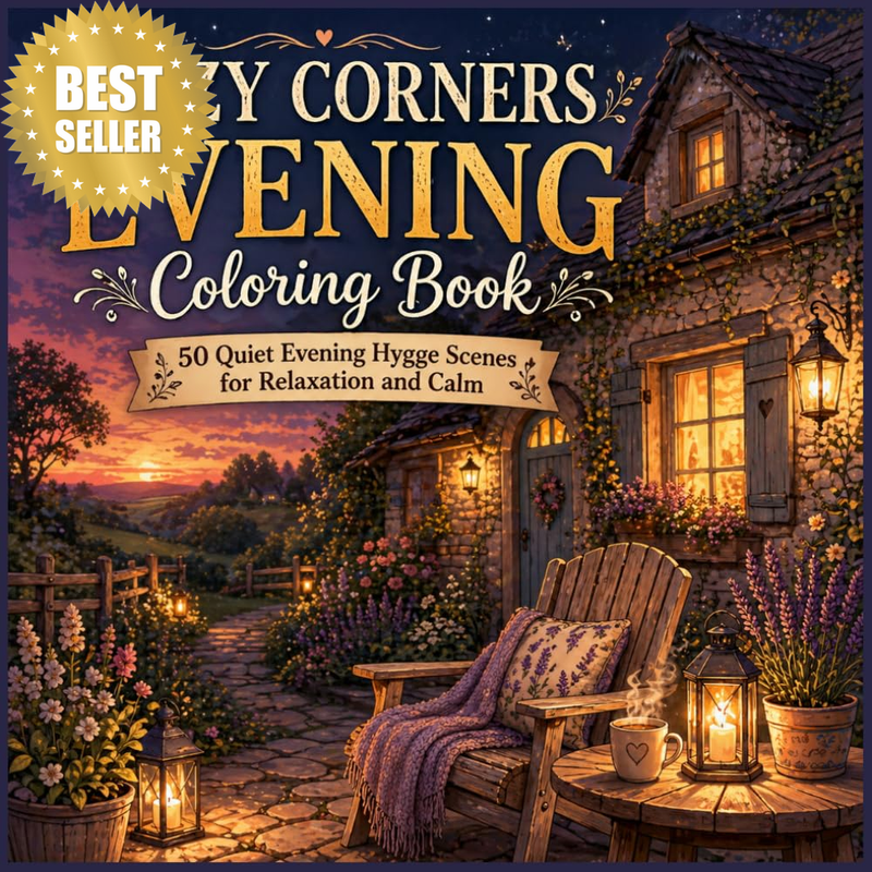 Cozy Corners Evening Coloring Book: 50 Quiet Evening Hygge Scenes for Relaxation
