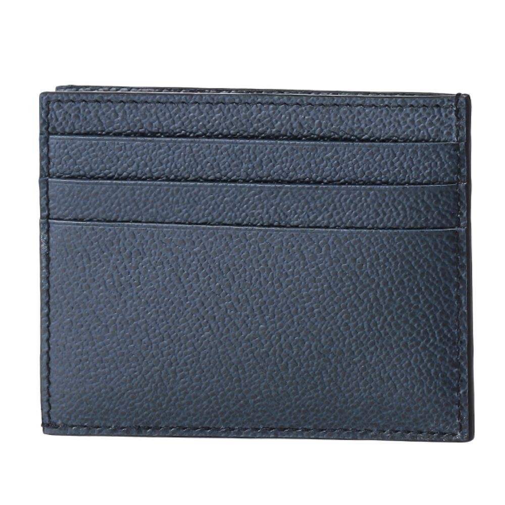 Pre-owned Prada Vitello Micro Grain Navy Triangle Logo Cardholder Wallet In Blue