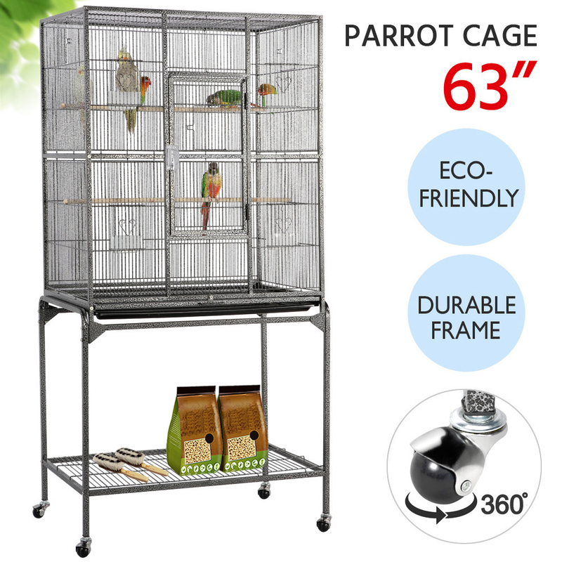 LARGE Rolling Metal Bird Parrot Cage Durable Stand Feeders Perches Accessories