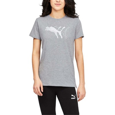 

Puma Cat Логотип Перекрытие Графический Круглый Вырез Короткий рукав Футболка Женская Размер  Casua, Grey