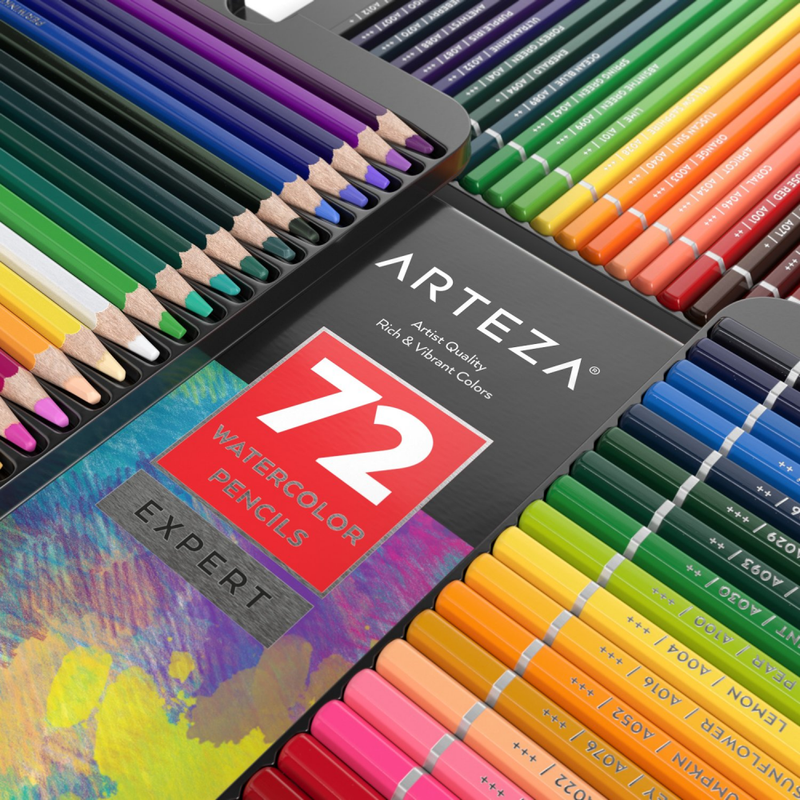 ARTEZA Professional Watercolor Pencils, Set of 72, Multi Colored Art Drawing in