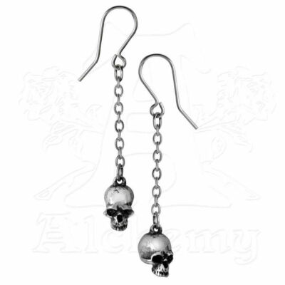 Alchemy Gothic DEADSKULL Drop/Dangle EARRINGS, Chain, Fine English Pewter E364