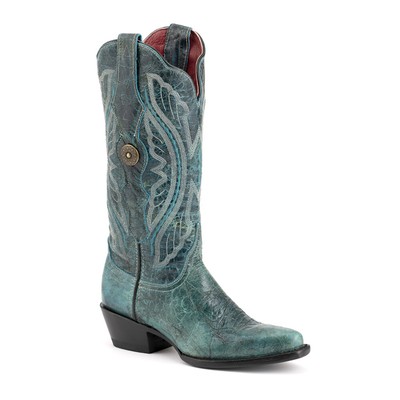 Pre-owned Ferrini Twilight Embroidery Snip Toe Cowboy Womens Blue Casual Boots 81061-43