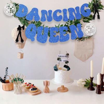 Blue Dancing Queen  Mamma Mia Birthday Disco Ball Banner  Girls