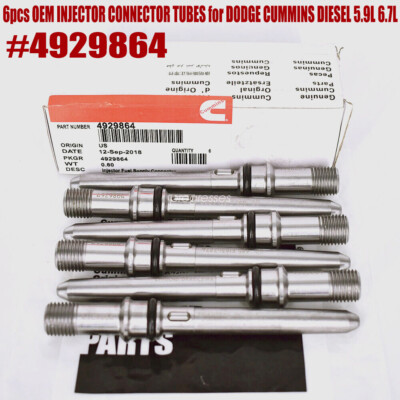 6 NEW OEM INJECTOR CONNECTOR TUBES 4929864 FOR DODGE CUMMINS DIESEL 5.9L 6.7L