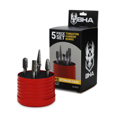 BHA 5 Piece Tungsten Carbide Burr Die Grinder Bits Set, Double Cut   1/4  Shank