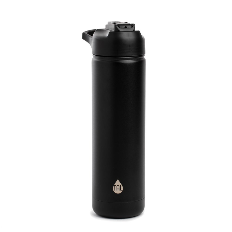 26 Oz Black Solid Print Stainless Steel Water Bottle with Straw and Flip-Top Lid