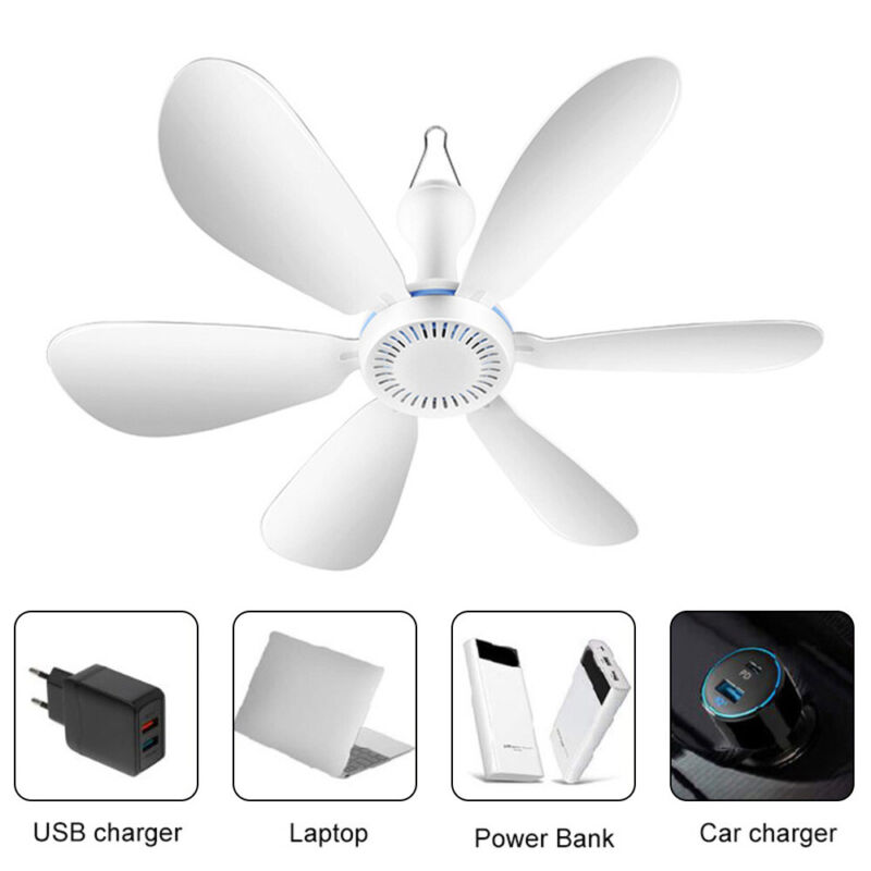 Mini USB Ceiling Fan Silent Portable Hanging Tent Fan for Camping Hiking US