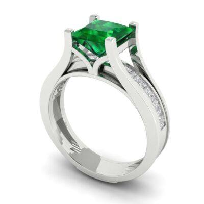 Pre-owned Pucci 3.4 Princess Cut Simulated Emerald Wedding Ring Set Sliding Solid 14k White Gold
