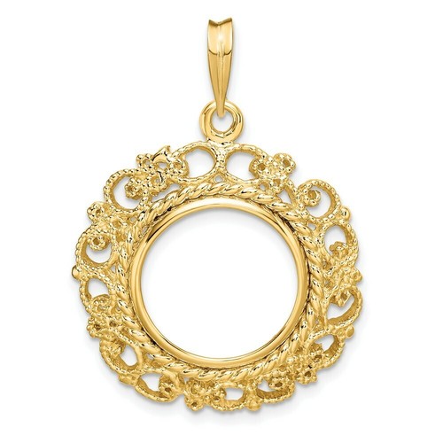 Pre-owned Roy Rose Jewelry Wideband Distinguished 14k Yellow Gold Coin Bezel Pendant Mounting - 13mm-39.5mm
