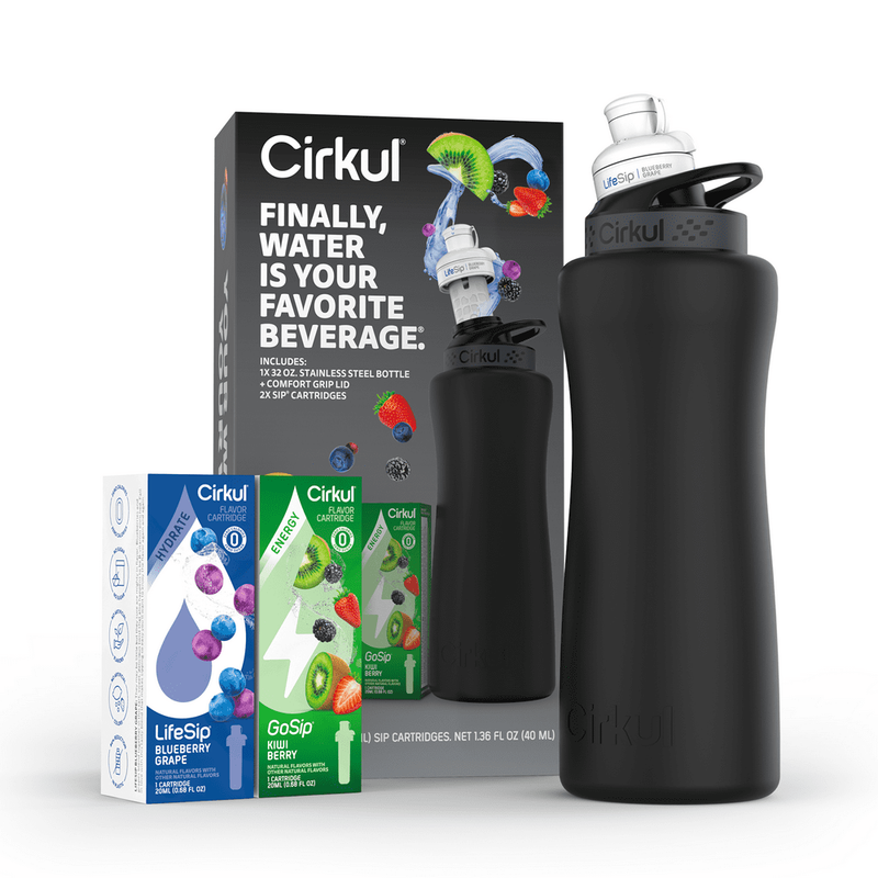 Cirkul 32oz Black Matte Stainless Steel Water Bottle Starter Kitwith RoseGold Li