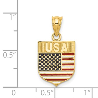 Pre-owned Skyjewelers Real 14kt Yellow Gold Usa Flag Enameled Pendant