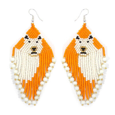 Handmade beaded Orange White Polar Bear Drop Dangle Hook Earrings