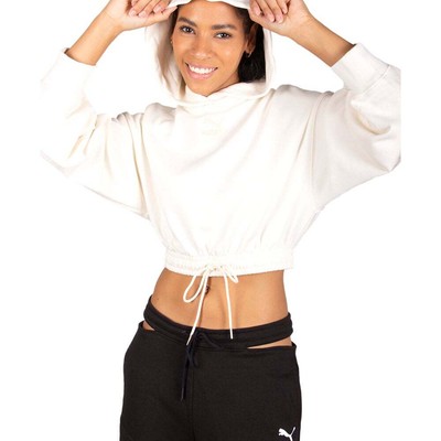 

Puma Classics Cropped Pullover Hoodie Womens Off White Повседневная спортивная верхняя одежда, Puma Classics Cropped Pullover Hoodie