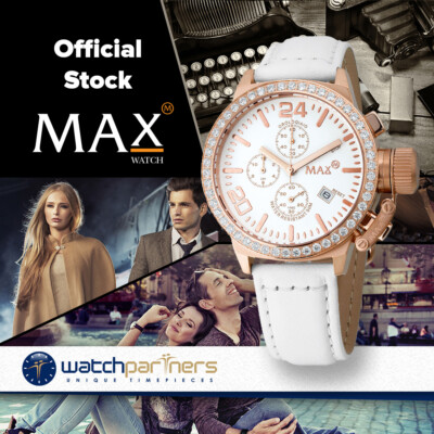 Pre-owned Max Watch The Classic Chrono 5atm White Dial Ip Rose Cz Case 47mm Diam 5-413
