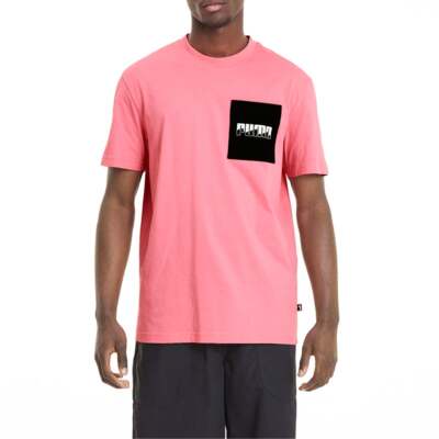 

Puma Rebel Crew Neck Short Sleeve Short T-Shirt Mens Size  Casual Tops 583871, Розовый, Puma Rebel Crew Neck Short Sleeve Short T-Shirt