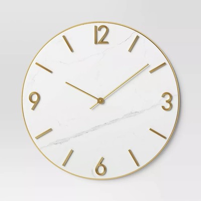 26 ''Faux marble polished Brass Wall Clock White - Threshold  