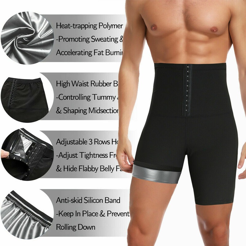 Men Workout Sauna Sweat Pants Hot Thermo High Waist Compression Shorts Shapers