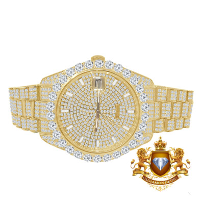 Pre-owned Usdiamondking Solitaire Solid Steel 18k Yellow Gold Finish Simulated Diamond Watch 42mm W/date