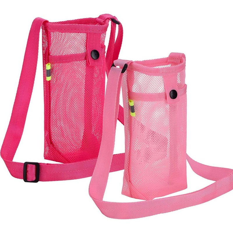 Water Bottle Carrier Bag Mesh Holder Adjustable Shoulder Strap for Hiking Travel