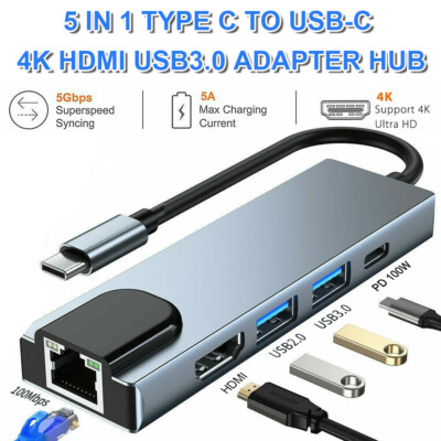 5 in 1 USB-C Hub Type C To USB 3.0 4K HDMI PD Adapter For iPhone Macbook Pro/Air
