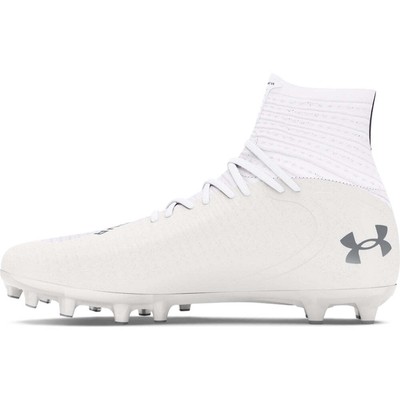 Pre-owned Under Armour Men's Ua Highlight 2 Mc Knit Football Cleats White/white/metallic S In White-white-metallic Silver