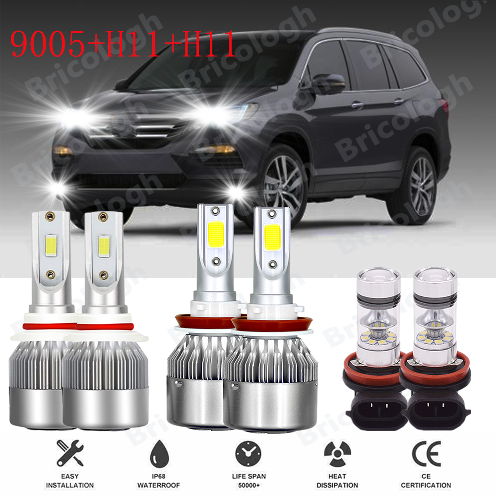 FOR Honda Pilot 2006-2018 Combo LED Headlight High Low Beam + Fog Light 6x Bulbs