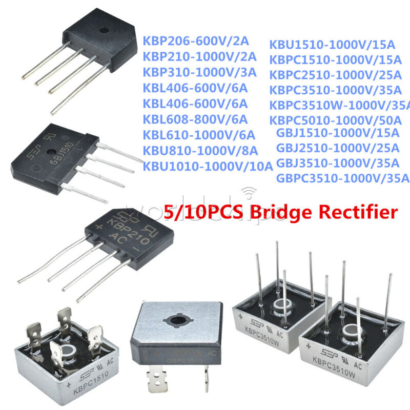 5/10pcs Metal Case Single Phases Diode Bridge Rectifier 2-50a 600-1000v