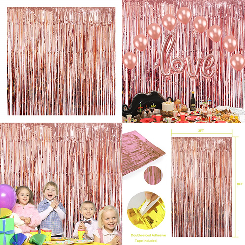 Rose Gold Foil Fringe Curtains Photo Backdrop Party 3ft X 8 Ft