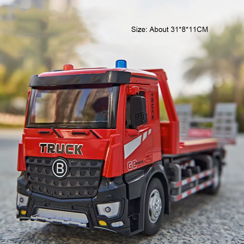 1:24 Electric Flatbed Trailer Cement Pump Truck Model Toys Diecast Alloy Car Doors Opened Sound Light Vehice Children'S Boy Gift
