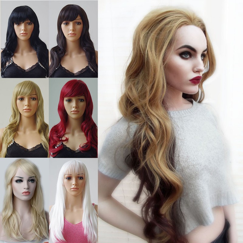 Cheap Long Straight Wavy Halloween Party Full Wig With Bangs Heat Resistant Gaz1