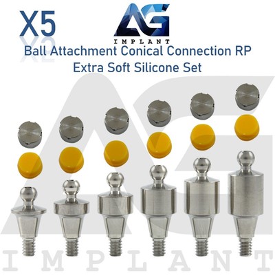 5 Ball Attachment Extra Soft Silicone Cap Set Conical Connection RP System 2.65