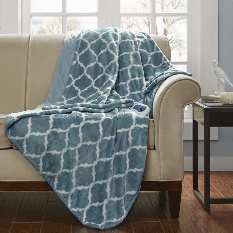 Electric Heated Throw Blanket Oversized Blue Soft Plush Auto Shutoff 60