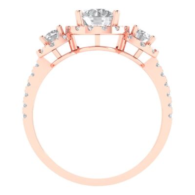 Pre-owned Pucci 1.75 Round Halo 3 Stone Moissanite Classic Bridal Statement Ring 14k Rose Gold In White/colorless
