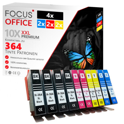 10 Drucker Patronen für HP 364 XL Deskjet 3520 3522 Officejet 4620 4622 mit Chip