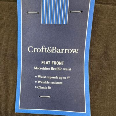 Croft Barrow Dress Pants Mens 36X30 Dark Brown Classic Fit Flat Front Pocket NEW