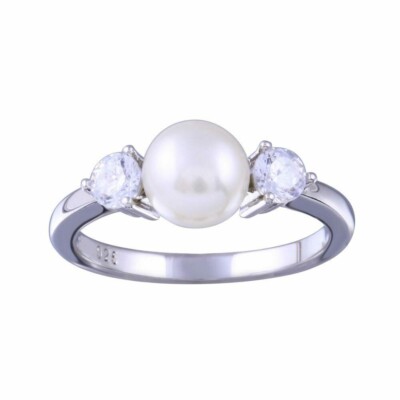くりりんくさま専用ページ Sterling Silver Ring w/ 6 mm Pearl & Cubic Zirconia Stones