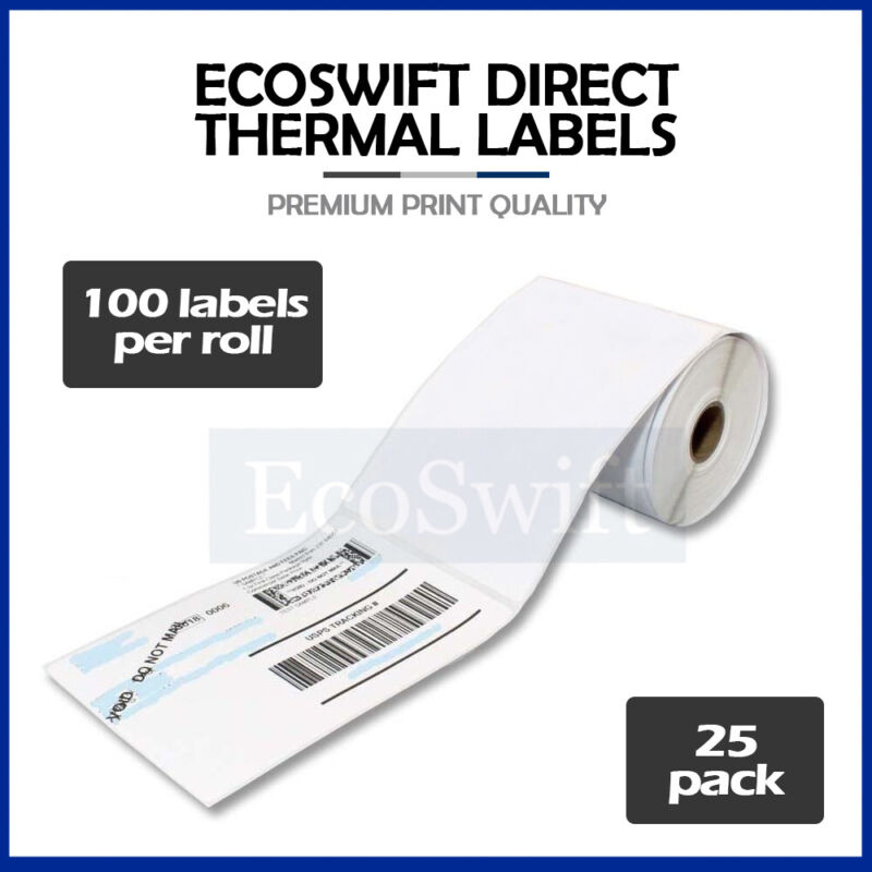 25 Rolls Ecoswift 100 4 X 6 Zebra 2844 Eltron Direct Thermal Printer 2500 Labels