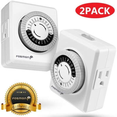 2x Indoor 24-Hour Plug In Grounded Daily Mechanical 2 Outlet Timer Light Switch